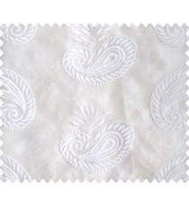 Pure white on white base paisley design embroidered sheer curtain